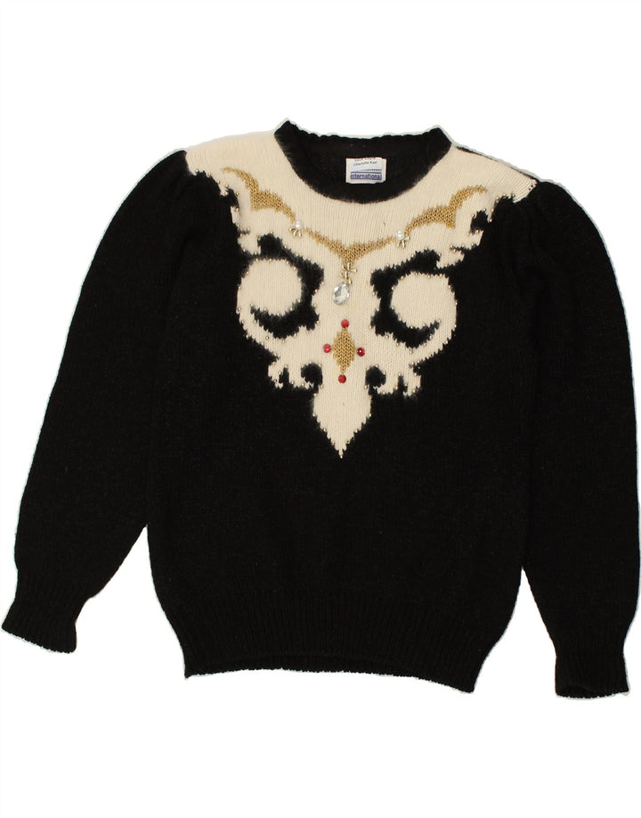 INTERNATIONAL Womens Crew Neck Jumper Sweater UK 16 Large Black Floral | Vintage International | Thrift | Second-Hand International | Used Clothing | Messina Hembry 