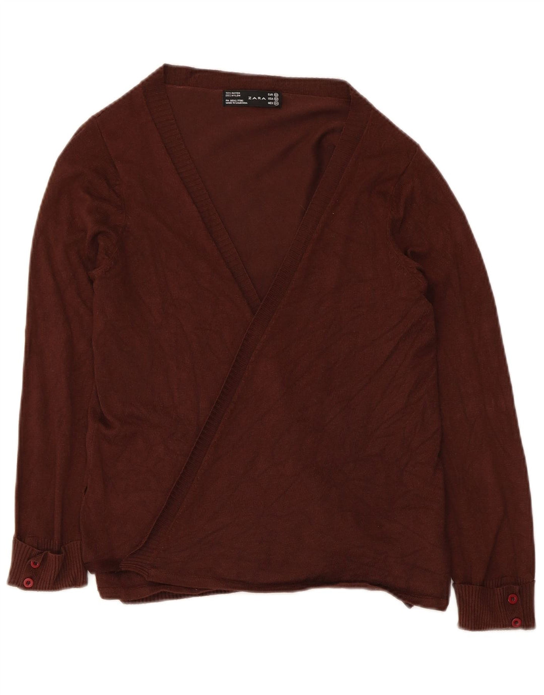 Zara Damen Wickel-Cardigan-Pullover UK 12 Mittelbrauner Rayon