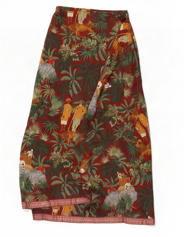 Krizia Womens Jungle Wrap Skirt IT 42 Medium W28 Burgundy Floral Cotton