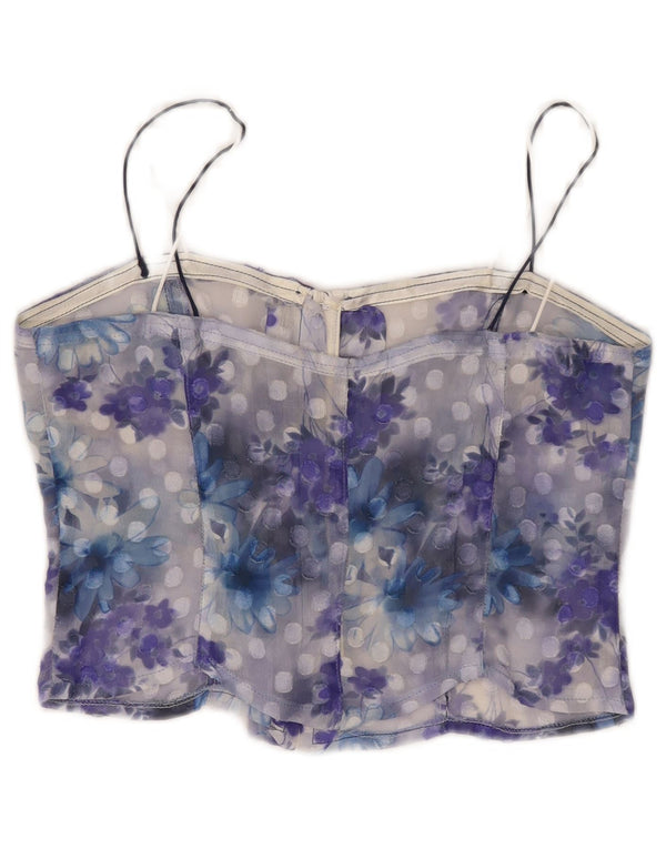 Vintage Damen Durchsichtiges Korsett Top UK 10 Small Blue Floral