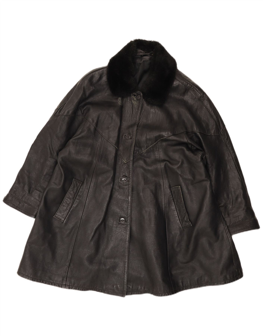 Vintage Damen Ledermantel UK 14 Large Schwarz
