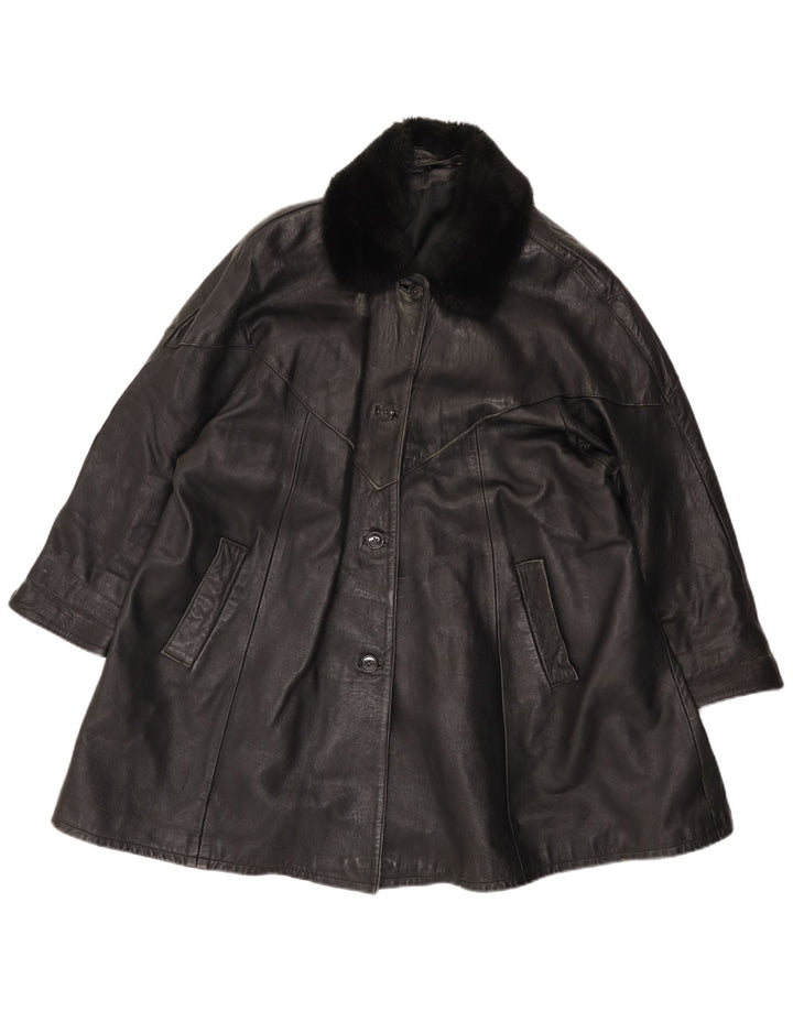 Vintage Damen Ledermantel UK 14 Large Schwarz