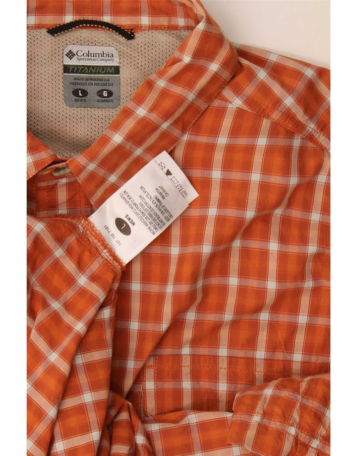 Columbia Herren-Kurzarmhemd, großes orangefarbenes Karo-Nylon