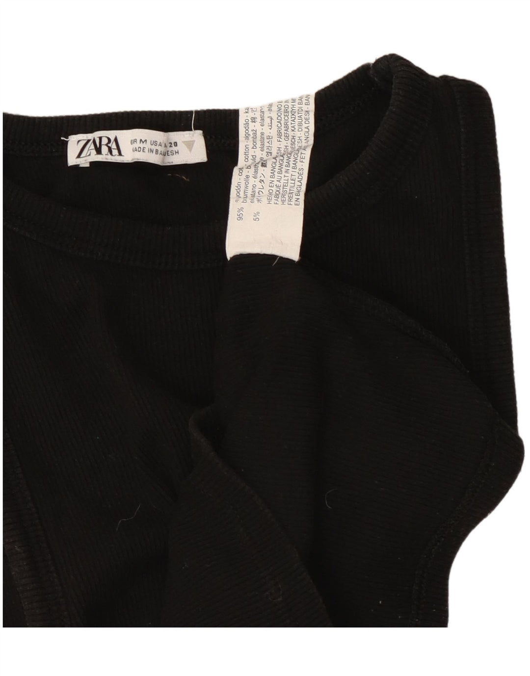 ZARA Damen Crop Vest Top UK 12 Mittelschwarze Baumwolle