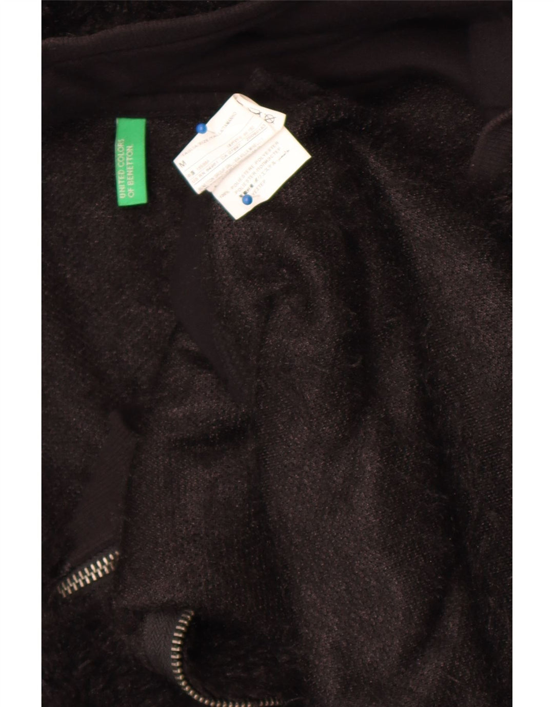 Benetton Damen-Fleecejacke mit Kapuze, UK 14, mittelschwarz, Polyester
