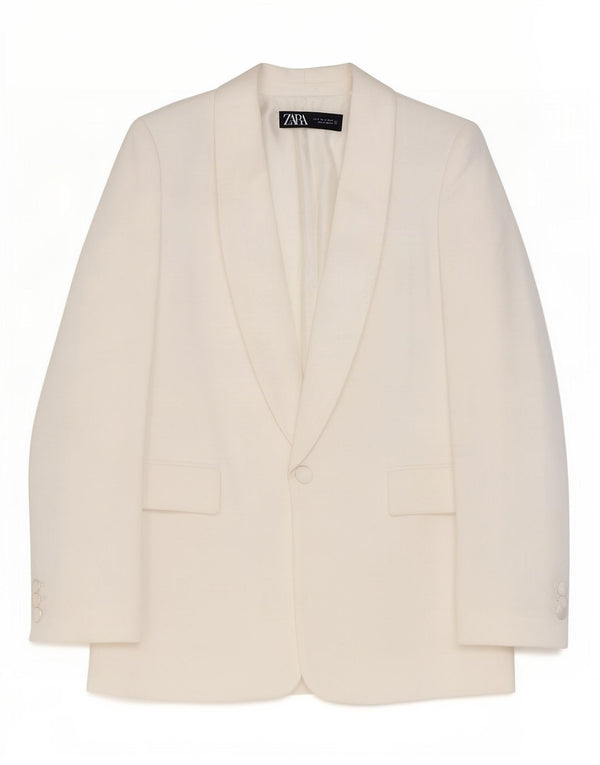 Zara Damen-Blazer, übergroß, 1 Knopf, Gr. 6, XS, weiße Viskose