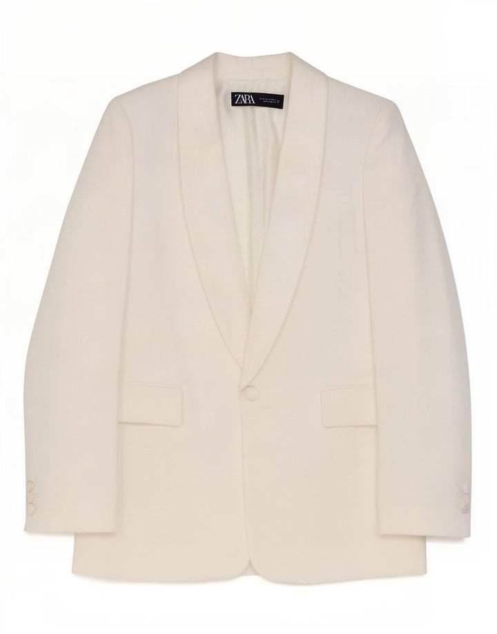 Zara Damen-Blazer, übergroß, 1 Knopf, Gr. 6, XS, weiße Viskose