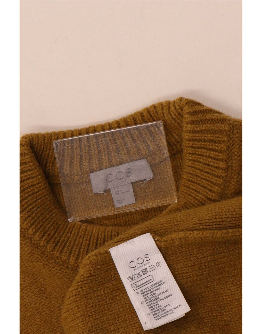 Cos Herren-Pullover mit Rundhalsausschnitt, große braune Wolle