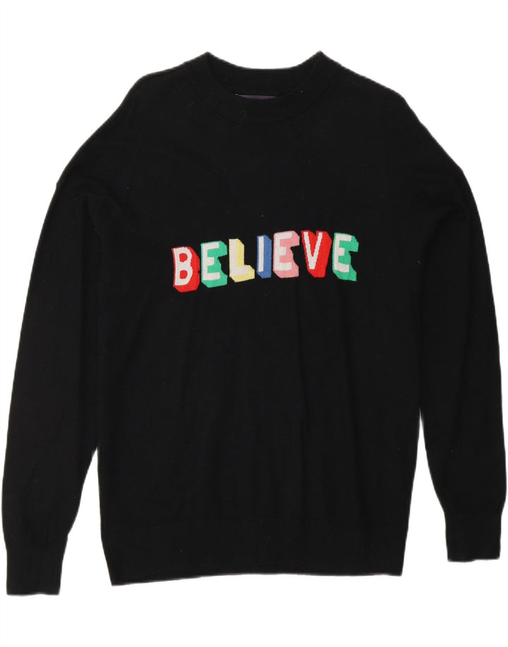 MARKS & SPENCER Damen-Pullover mit grafischem Rundhalsausschnitt, Gr. 14, mittelschwarz