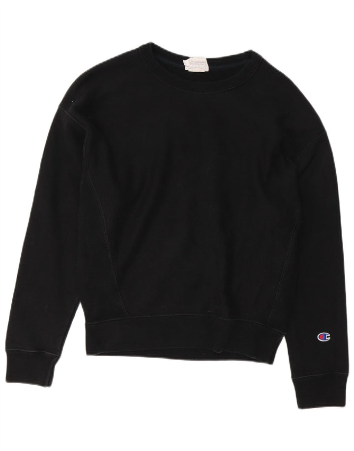 CHAMPION Damen-Sweatshirt-Pullover UK 14 Mittelschwarze Baumwolle