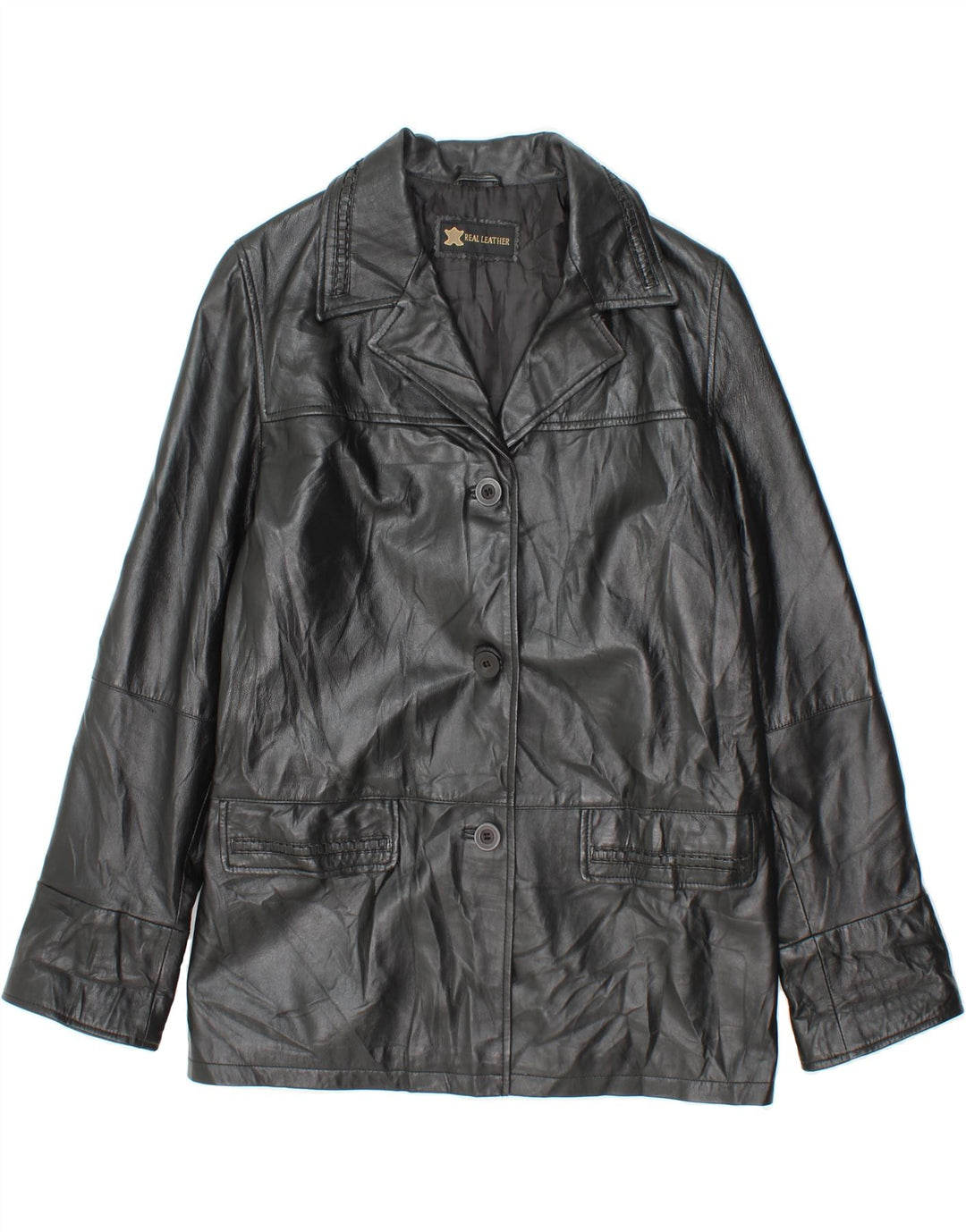 VINTAGE Womens Leather Jacket UK 14 Large Black Leather Vintage Vintage and Second-Hand Vintage from Messina Hembry 