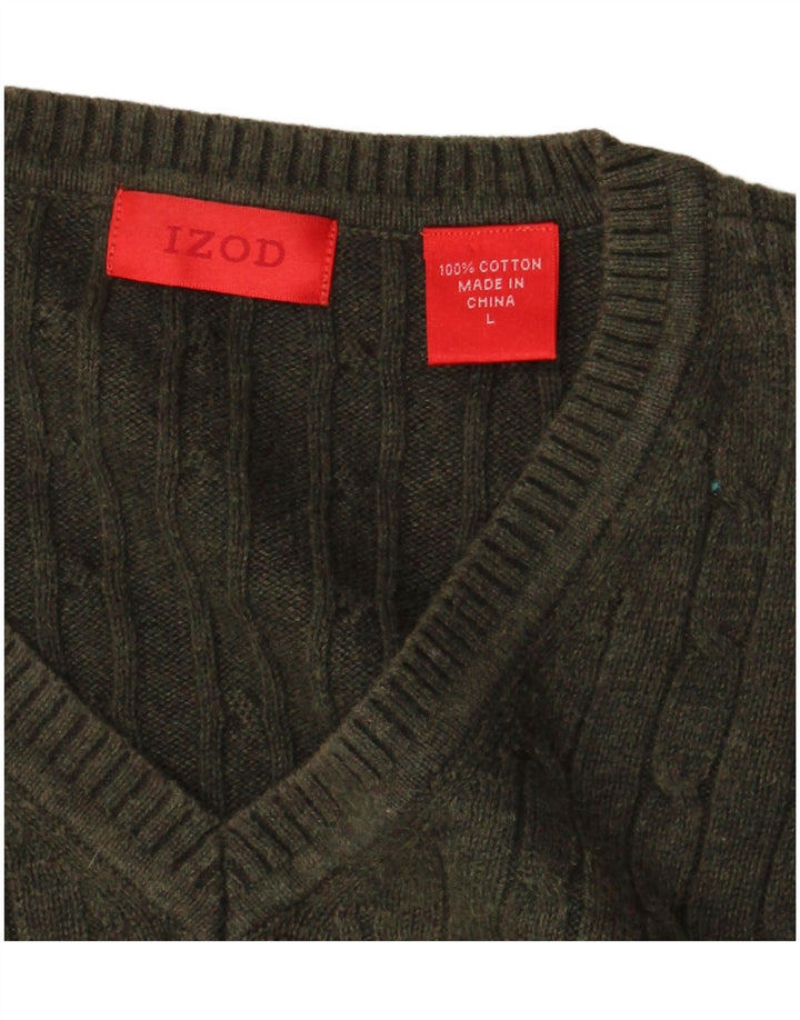 Izod Herren-Pullover mit V-Ausschnitt, groß, Khaki, Baumwolle
