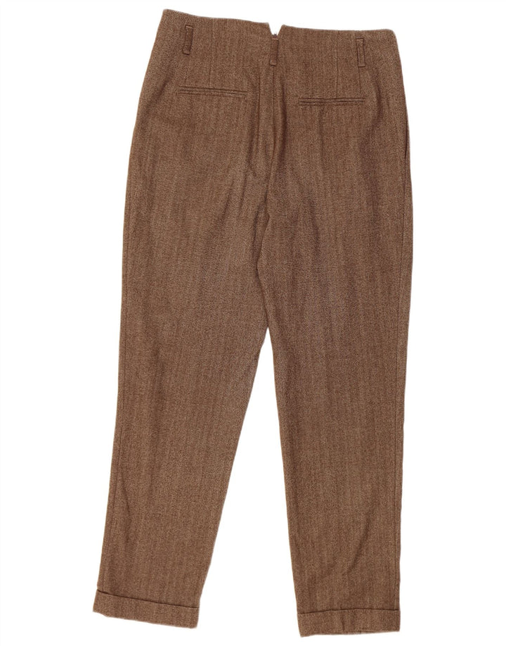 Zara Damen Pegged Freizeithose Medium W28 L28 Braune Wolle mit Fischgrätenmuster