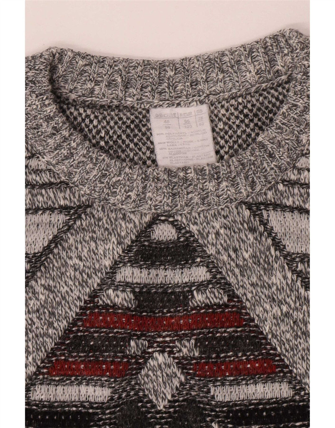 Vintage Herren Rundhalspullover Pullover UK 38/40 Mittelgrau Geometrisch