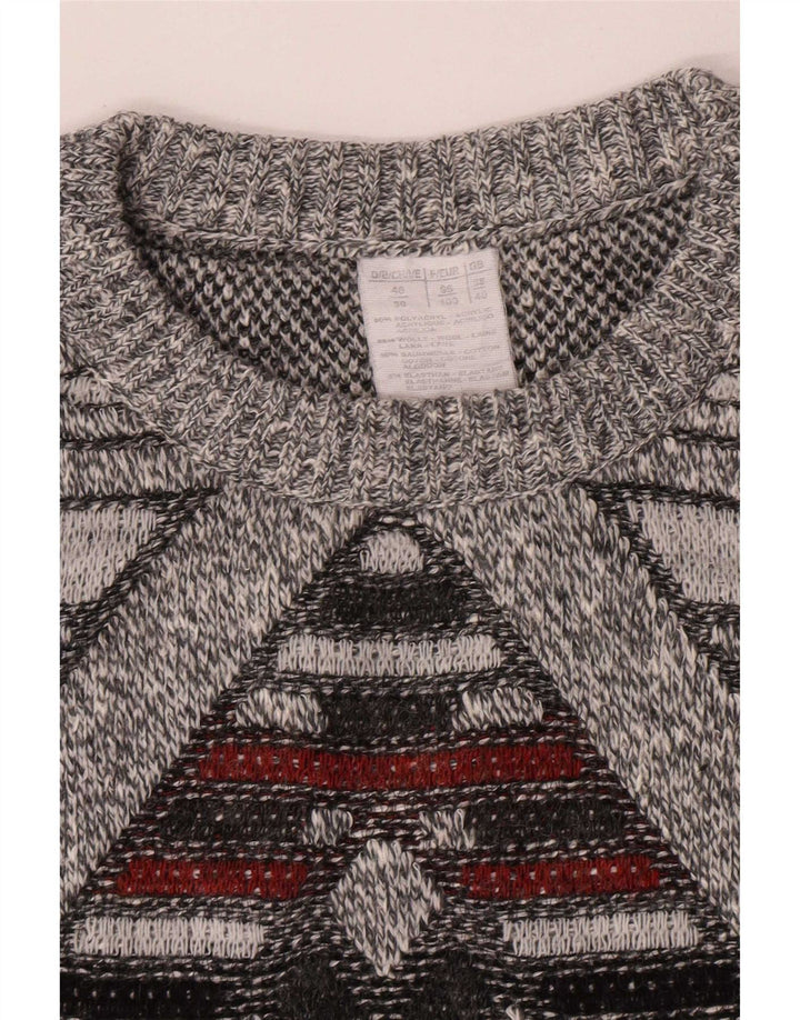 Vintage Herren Rundhalspullover Pullover UK 38/40 Mittelgrau Geometrisch