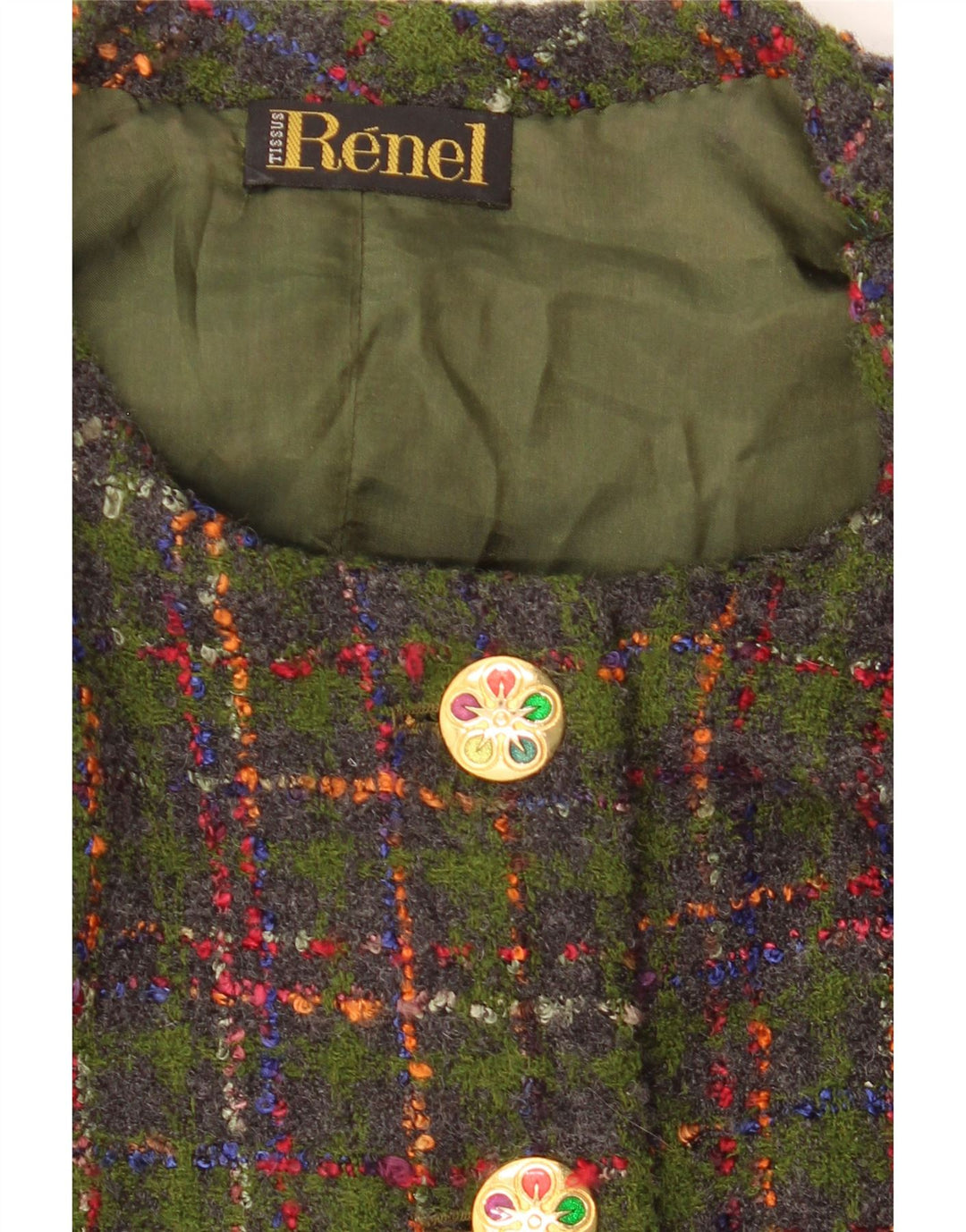 Vintage Damen Crop 5-Knopf-Blazerjacke UK 14 Mittelgrün kariert