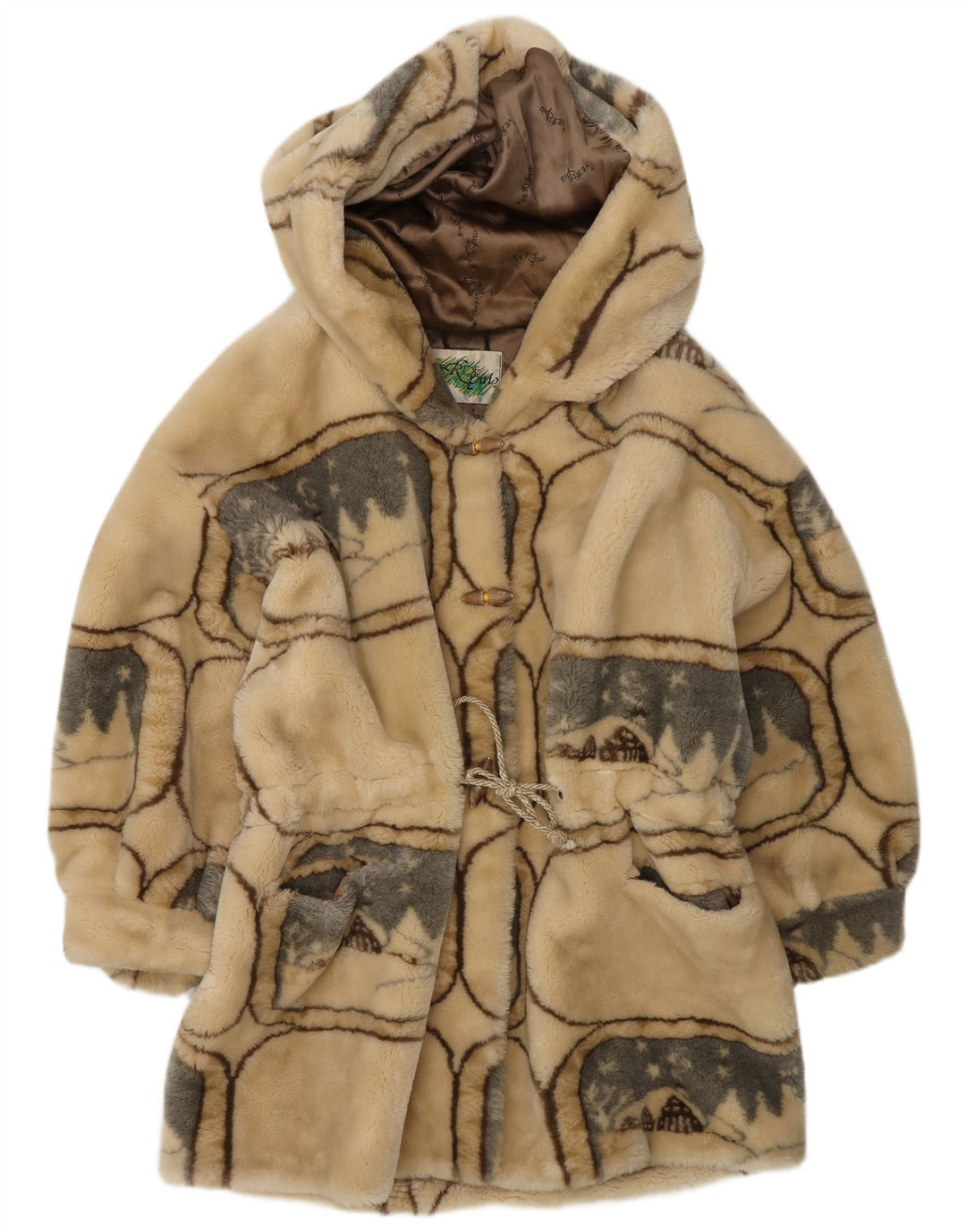 Verde Piu Damen Übergroßer Kapuzenmantel IT 42 Mittelbeige Geometrisch