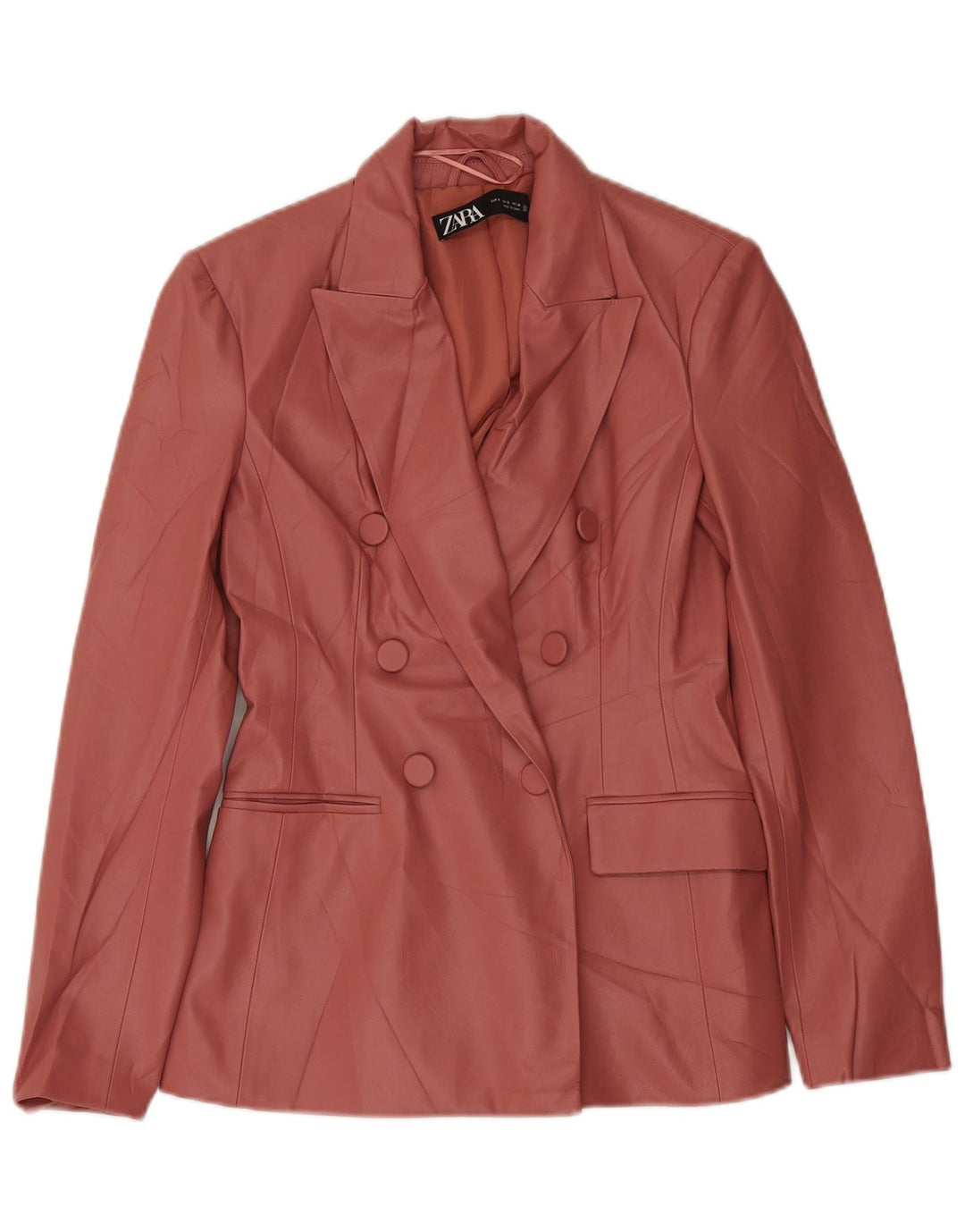 ZARA Womens Double Breasted Faux Leather Blazer Jacket UK 10 Small Pink