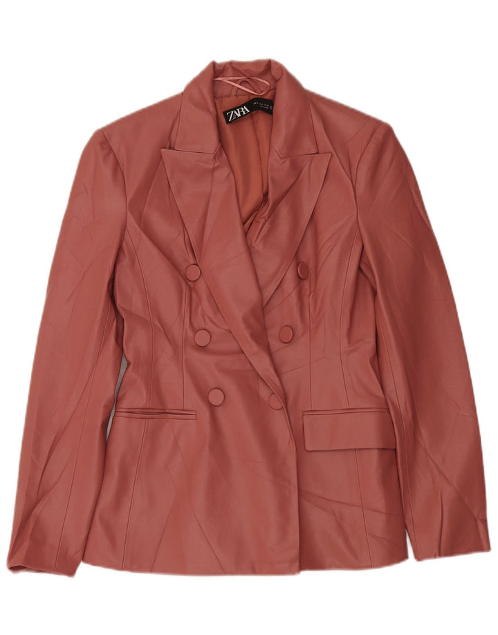 ZARA Womens Double Breasted Faux Leather Blazer Jacket UK 10 Small Pink