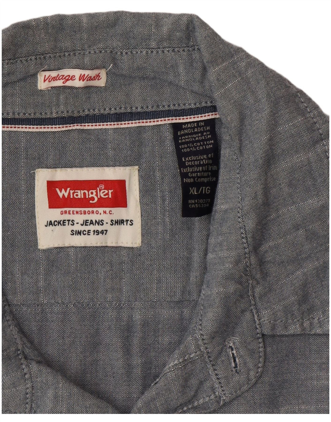 Wrangler Herrenhemd XL, blaue Baumwolle