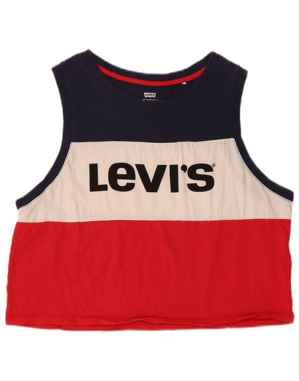 LEVI'S Damen Crop Graphic Vest Top UK 14 Large Mehrfarbiger Farbblock