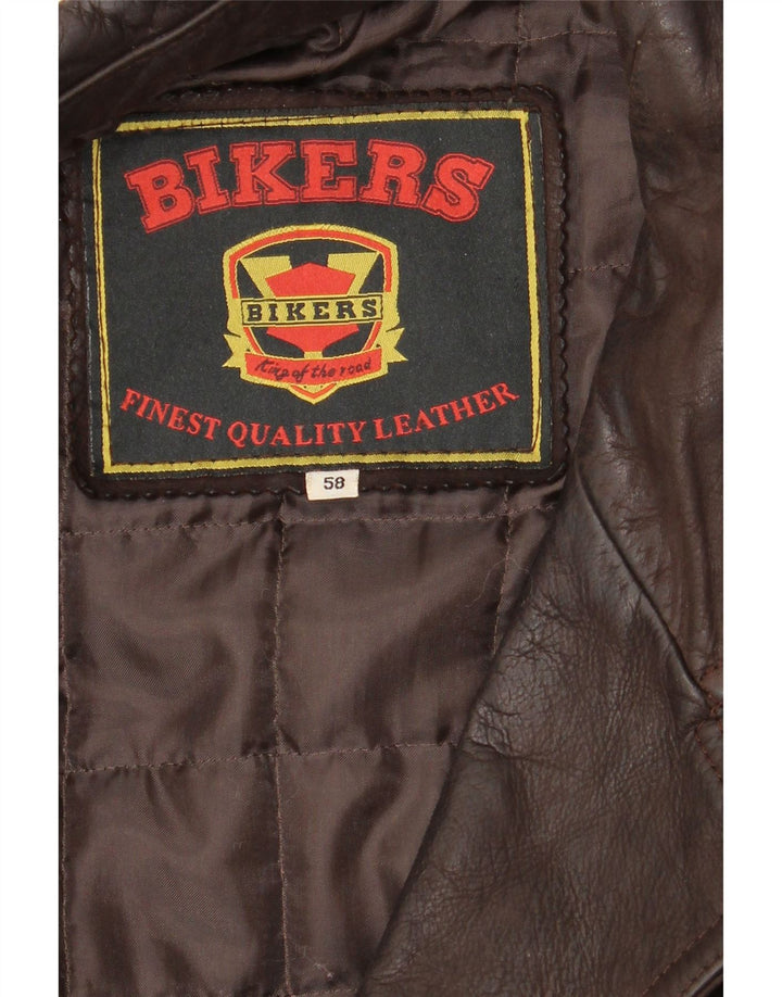 BIKERS Herren 4-Knopf-Lederblazer IT 58 4XL Braunes Leder