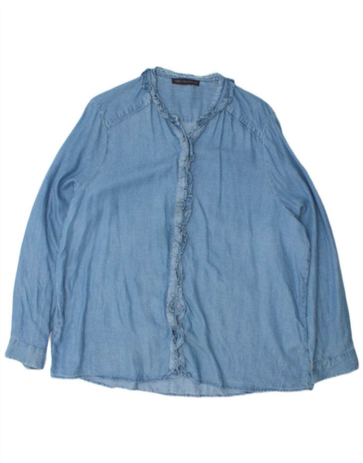 Marks & Spencer Damen-Hemd mit Rüschen vorne, UK 20 2XL, blaue Baumwolle