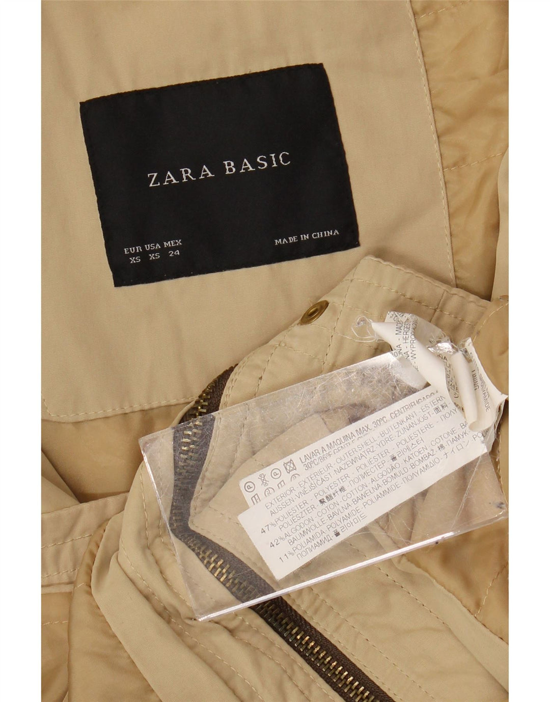 Zara Damen-Parka mit Kapuze, UK 6, XS, Beige, Polyester
