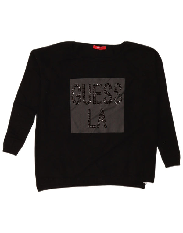 Guess Damen-Pullover mit Grafik, übergroß, U-Boot-Ausschnitt, Gr. 10, Größe S, Schwarz
