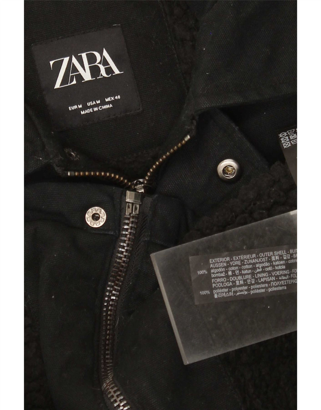 Zara Herren-Utility-Jacke UK 38 Mittelschwarze Baumwolle