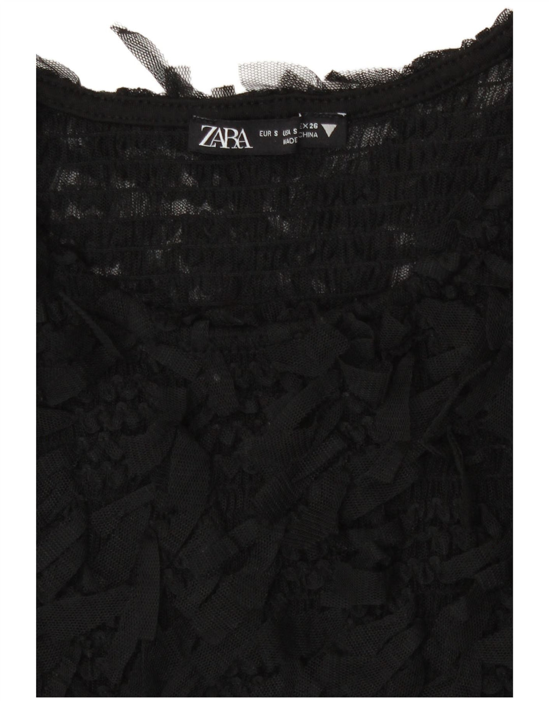 Zara Damen Crop See Through Bluse Top UK 8 Small Schwarz