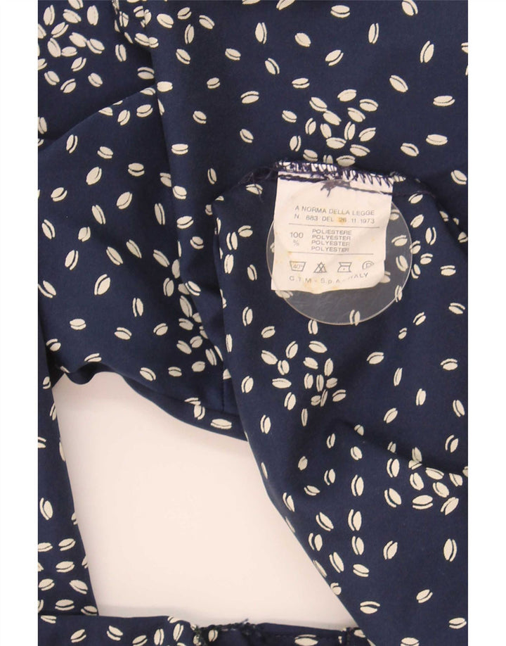 Vintage Damen Hemdbluse UK 16 Großes marineblau geflecktes Polyester