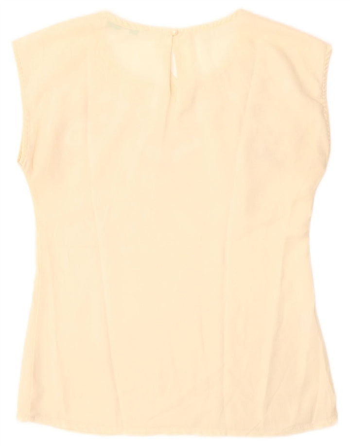 Vintage Damen Bluse Top UK 12 Medium Beige Floral Polyester