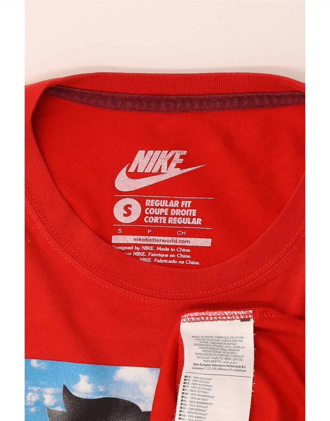 Nike Herren-T-Shirt mit normaler Passform, Grafik, Größe S, Rot, Baumwolle