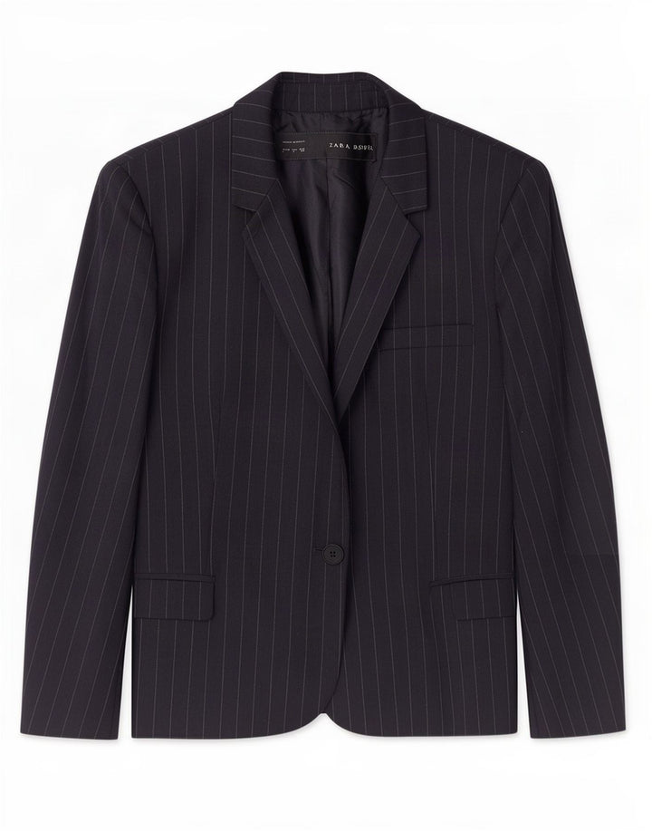 Zara Damen-Blazer mit 1 Knopf, Gr. 44, Marineblau, Nadelstreifen