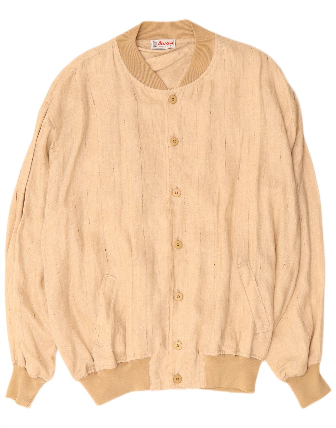 VINTAGE Herren Bomberjacke UK 42 XL Beige Nadelstreifen Leinen