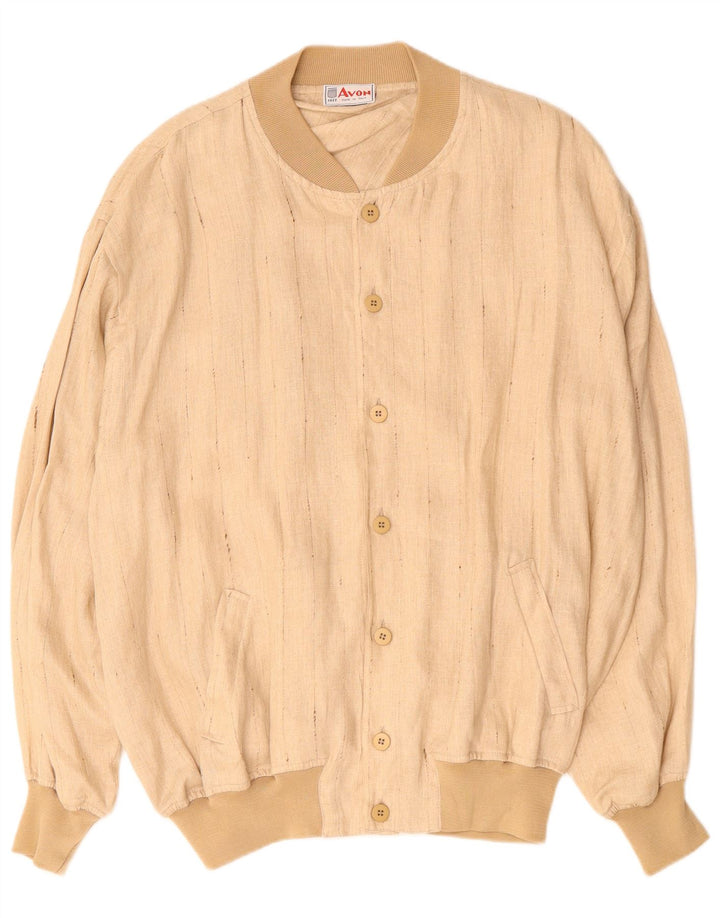 VINTAGE Herren Bomberjacke UK 42 XL Beige Nadelstreifen Leinen