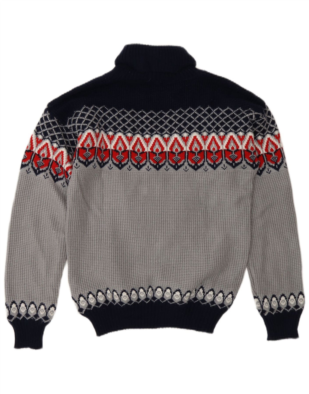 Vintage Herren Rollkragenpullover Mittelblau Fair Isle Acryl