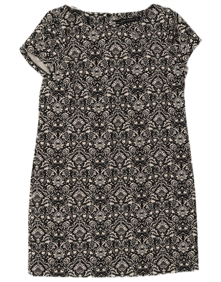 Zara Damen Etuikleid UK 10 Small Schwarz geblümtes Polyester