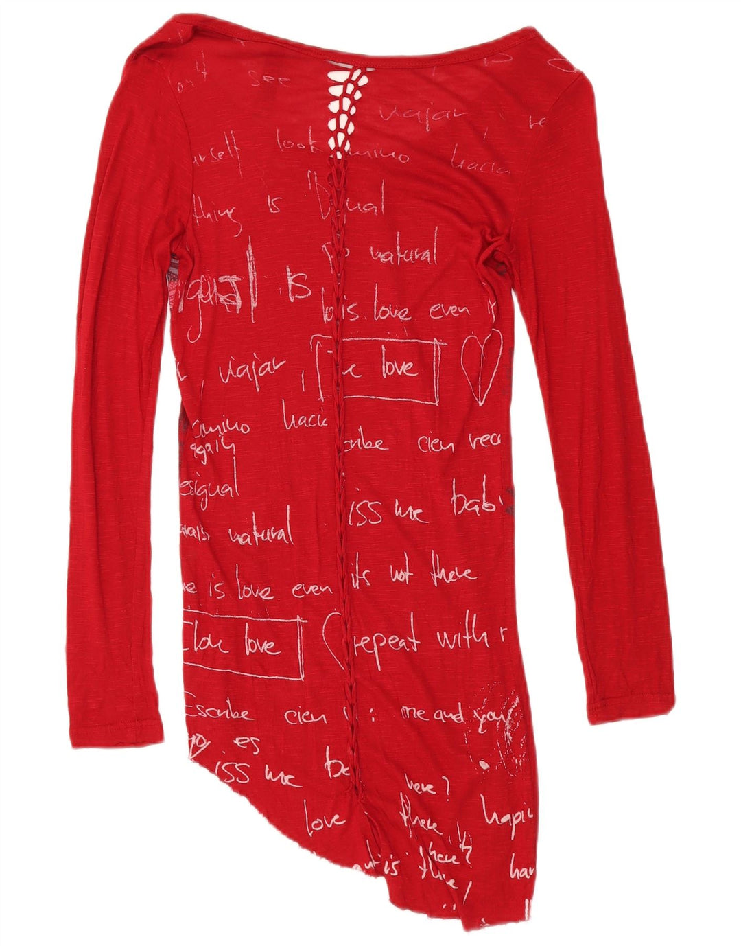 DESIGUAL Langärmliges asymmetrisches Blusenoberteil für Damen, UK 8, kleiner roter Schmetterling