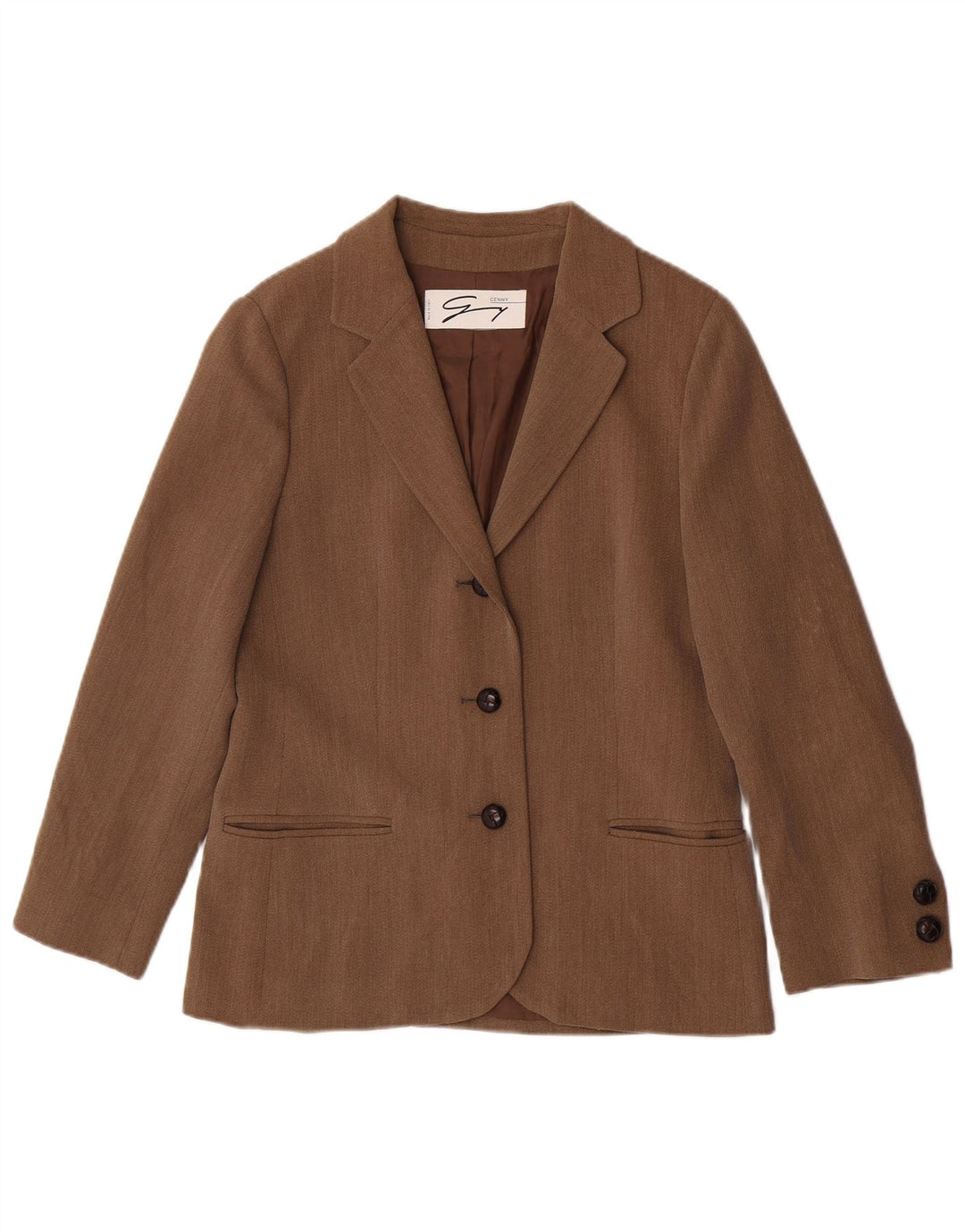 Genny Damen 3-Knopf-Blazerjacke IT 42 Mittelbraun