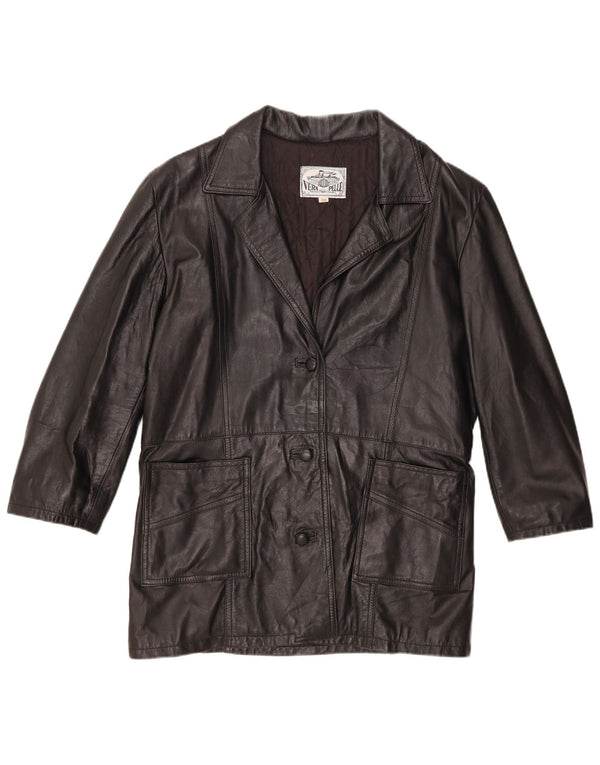 Vintage Damen 3 Knopf Leder Blazer Jacke IT 50 XL Schwarzes Leder