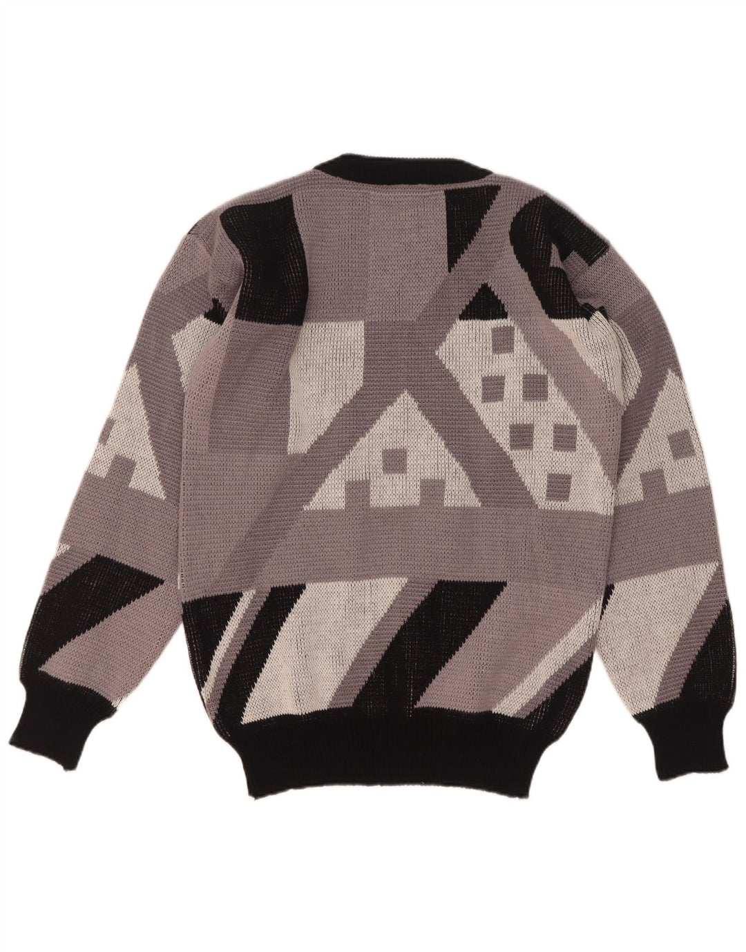 Vintage Herren Pullover mit Rundhalsausschnitt IT 48 Mittelgraues geometrisches Acryl
