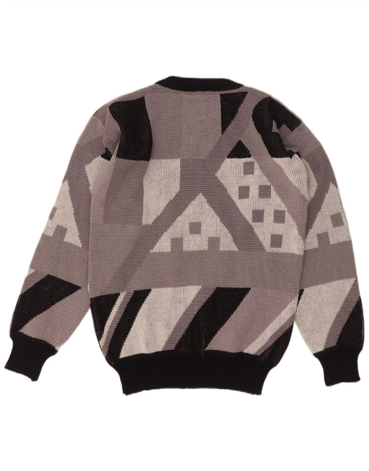 Vintage Herren Pullover mit Rundhalsausschnitt IT 48 Mittelgraues geometrisches Acryl