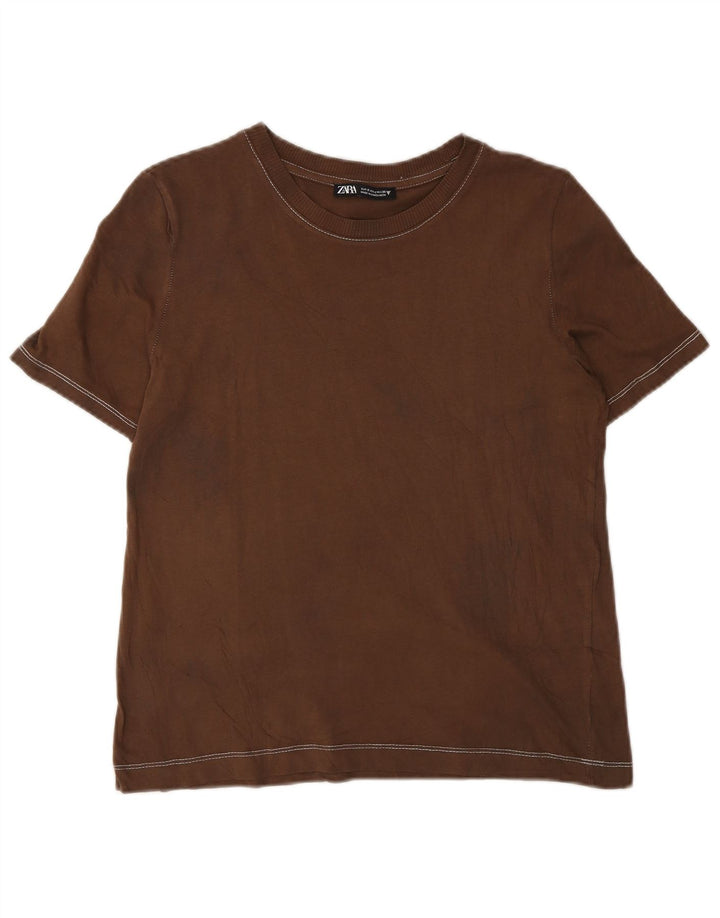 Zara Damen T-Shirt Top UK 10 Small Braun