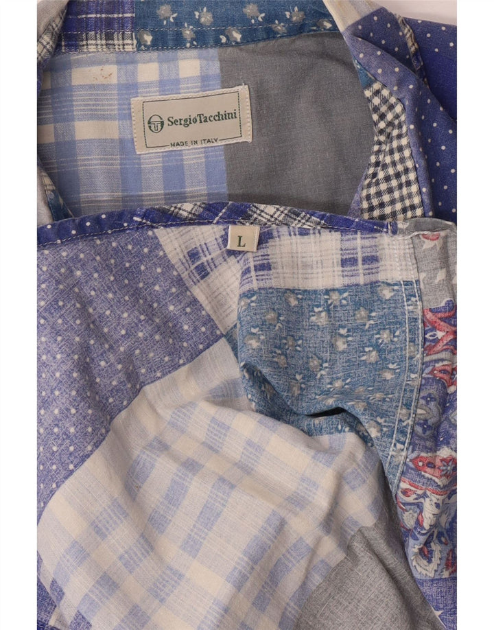 Sergio Tacchini Herren-Kurzarmhemd, groß, blau, Patchwork