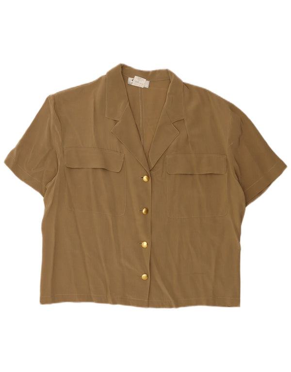 Genny Damen-Kurzarm-Hemdbluse, UK 16, Größe L, Beige, Seide