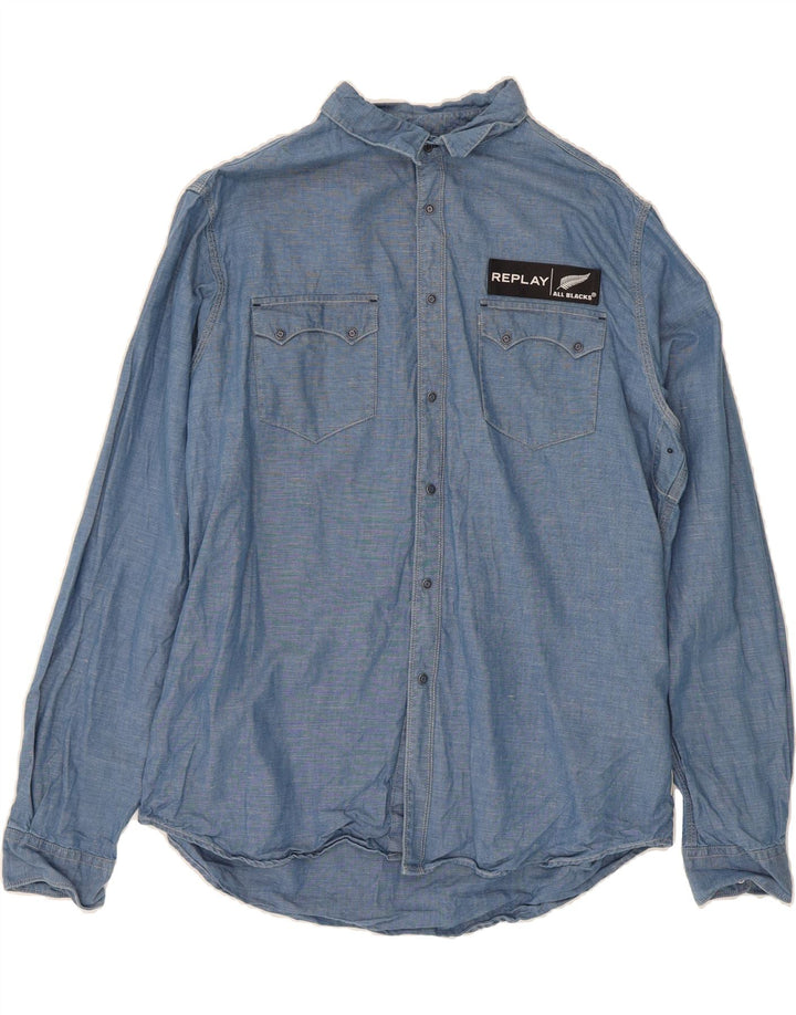 REPLAY Mens Shirt Large Blue Cotton Vintage Replay and Second-Hand Replay from Messina Hembry 
