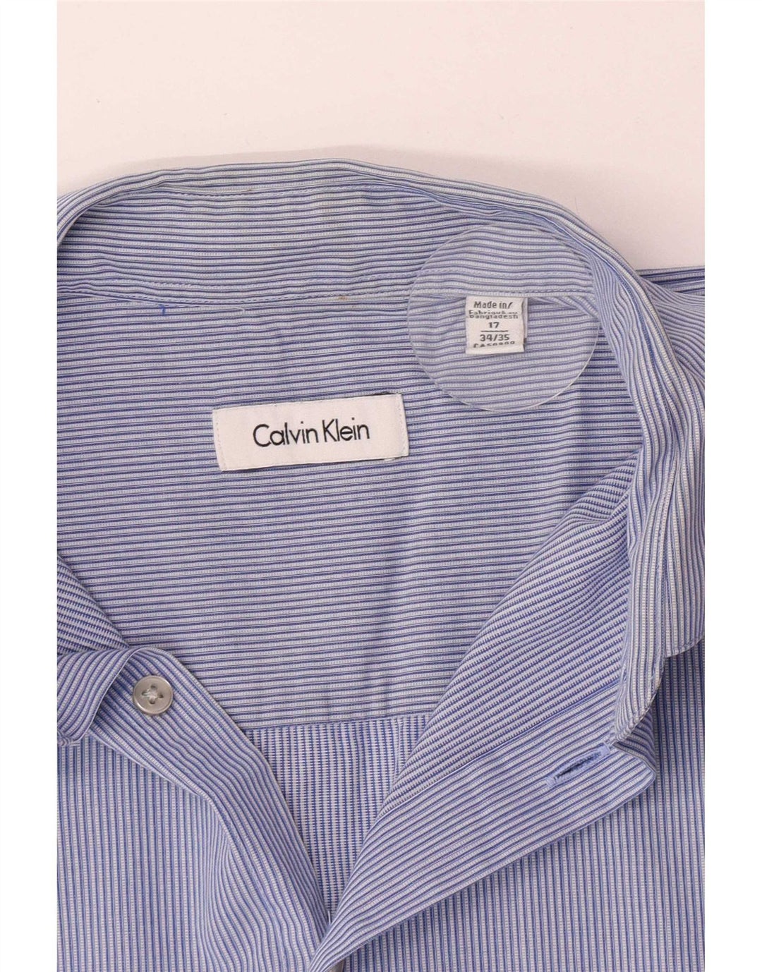 Calvin Klein Herrenhemd Größe 17 XL Blau gestreifte Baumwolle