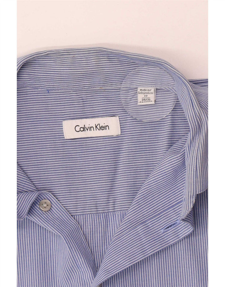 Calvin Klein Herrenhemd Größe 17 XL Blau gestreifte Baumwolle